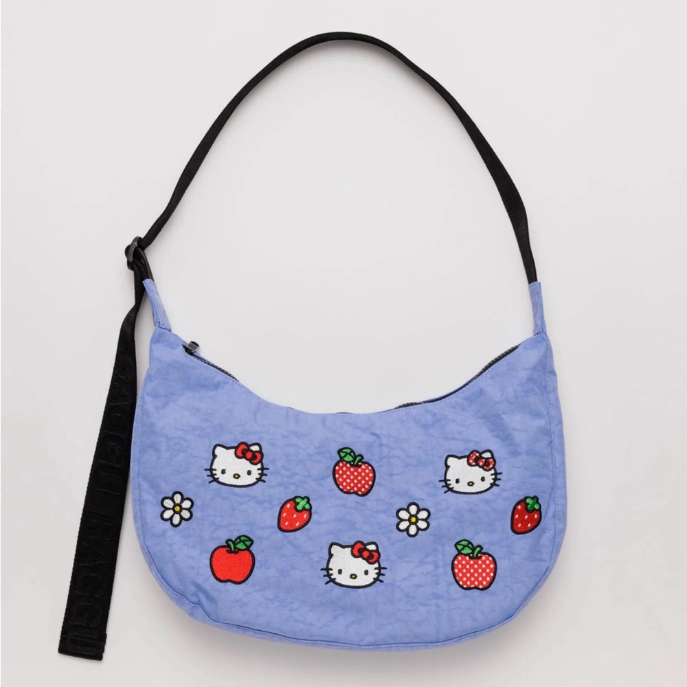NWT BAGGU Hello Kitty Crescent Bag Medium, Embroidered Hello Kitty